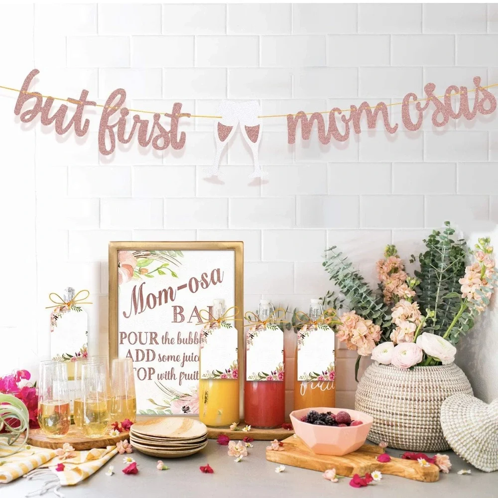 NEW Rose Gold 'But First Mimosas' Party Banner and new baby stickers - Picture 2 of 10